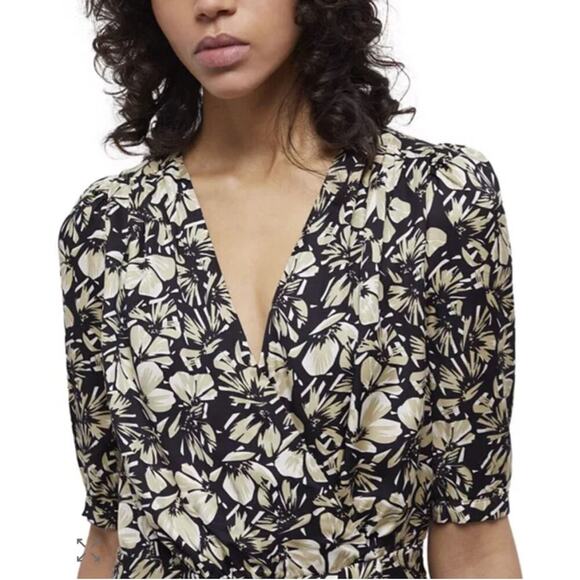 NWT The Kooples M Twill Flowers Faux Wrap Mini Dress Floral V-Neck $365 - Picture 3 of 5